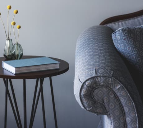 sofa and table with vase